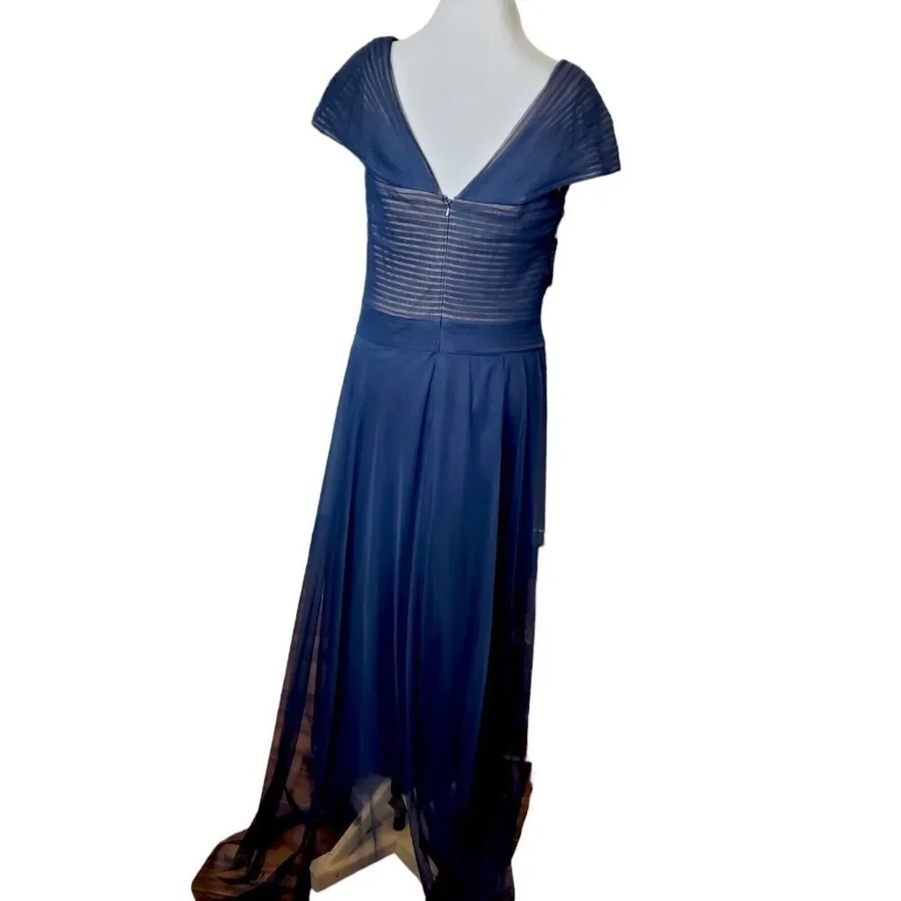 Tadashi Shoji Tulle Twist‎ Formal Maxi Gown Mother of Pride Navy Blue Size 12